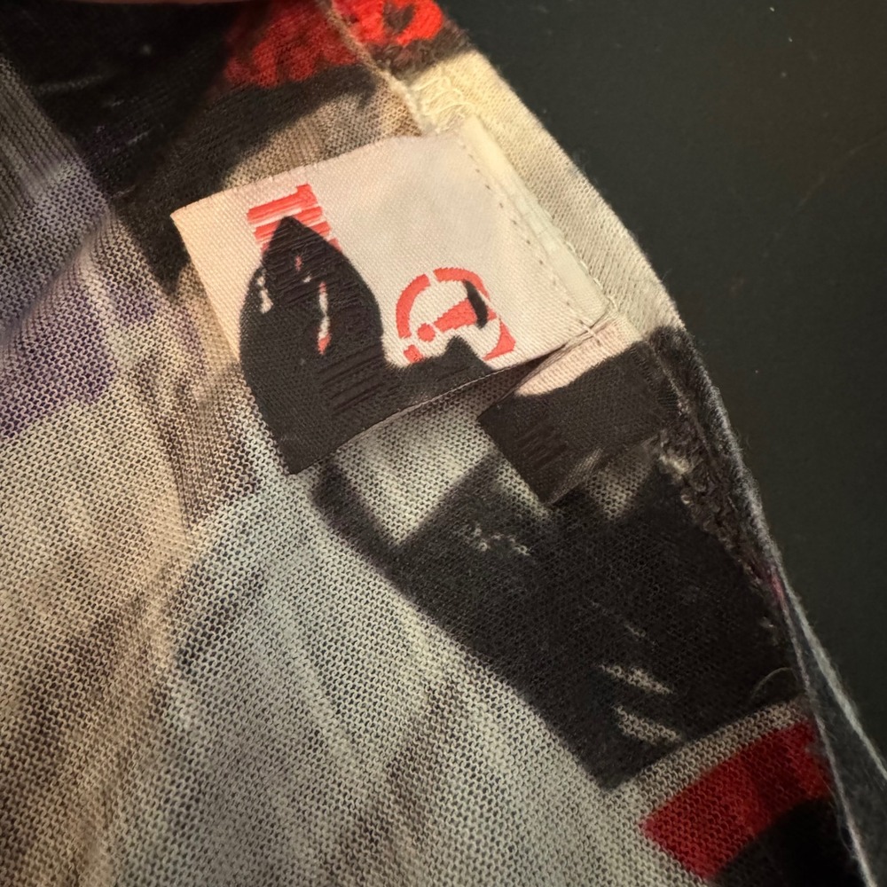 Y2K Grunge Newspaper Graphic That's It Cold Shoulder Asymmetric Top M Multi - Picture 4 of 4